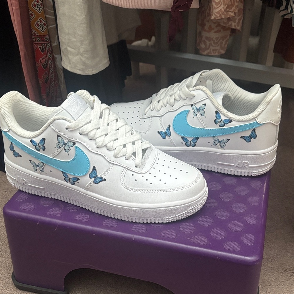 Nike | Custom Drip Blue Butterfly Fantasy 🦋 Air Force 1’s Never Worn Sz 7 - Picture 3 of 13